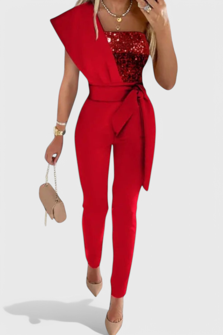 Layla | Mono de Lentejuelas de Un Solo Hombro