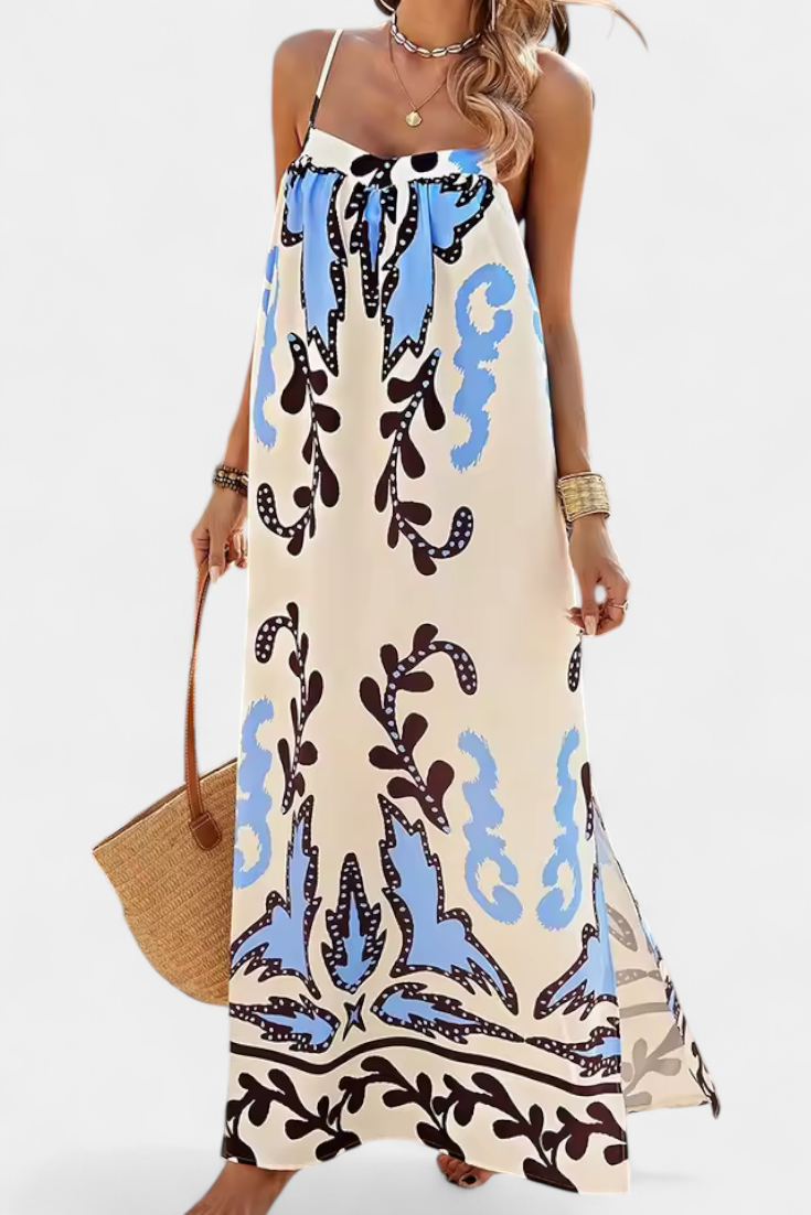 Vilma | Vestido con Estampado Tropical y Espalda Descubierta