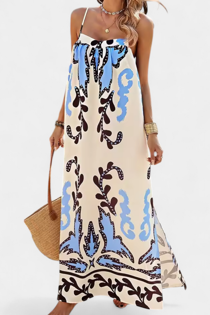 Vilma | Vestido con Estampado Tropical y Espalda Descubierta