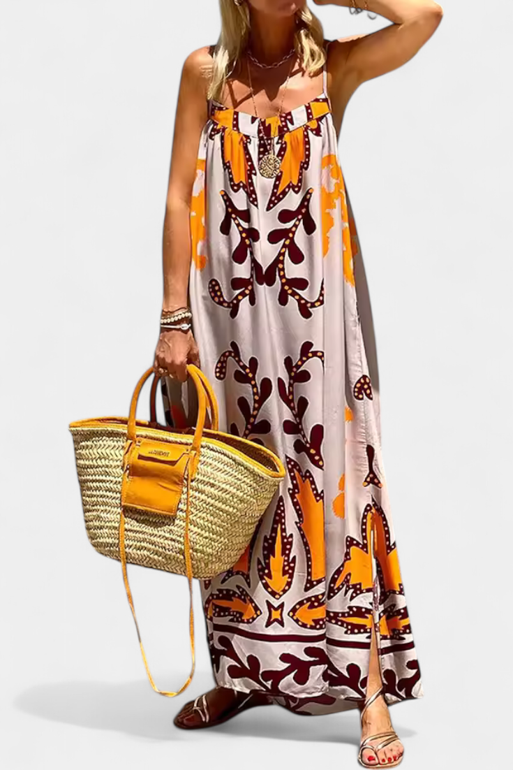 Vilma | Vestido con Estampado Tropical y Espalda Descubierta