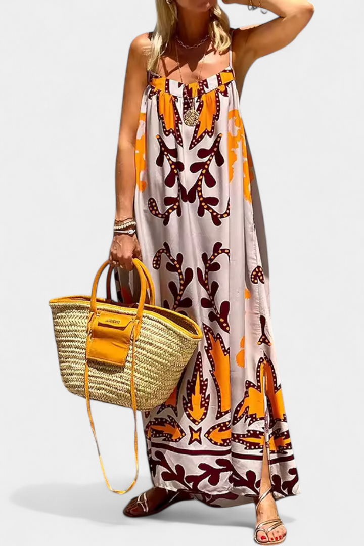 Vilma | Vestido con Estampado Tropical y Espalda Descubierta