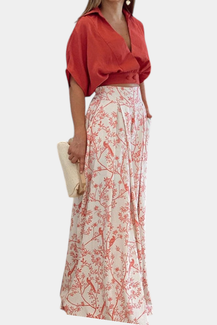 Olivia | Conjunto Boho de Cuello en V y Pierna Ancha