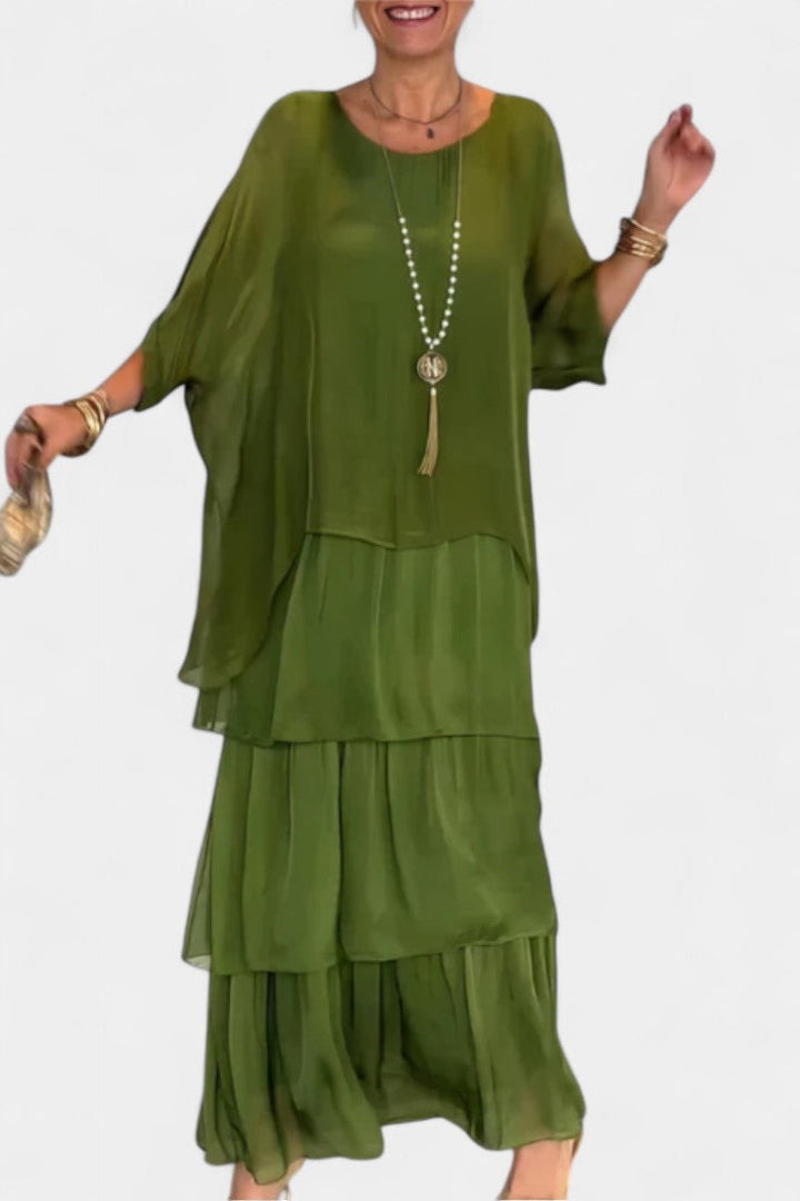 Caroline | Vestido Maxi con Volantes y Mangas Murciélago