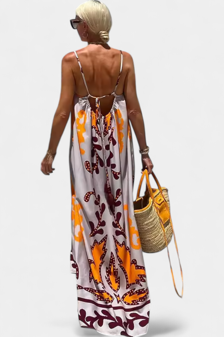 Vilma | Vestido con Estampado Tropical y Espalda Descubierta