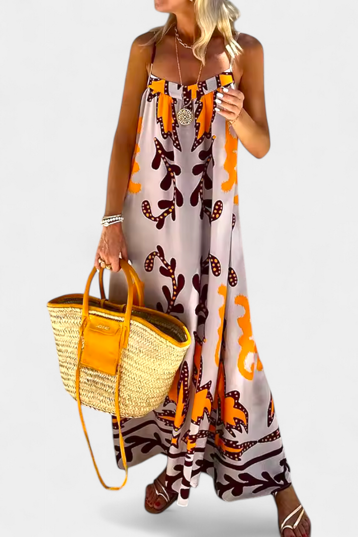 Vilma | Vestido con Estampado Tropical y Espalda Descubierta