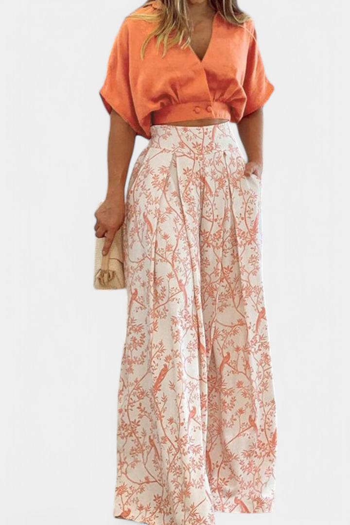 Olivia | Conjunto Boho de Cuello en V y Pierna Ancha