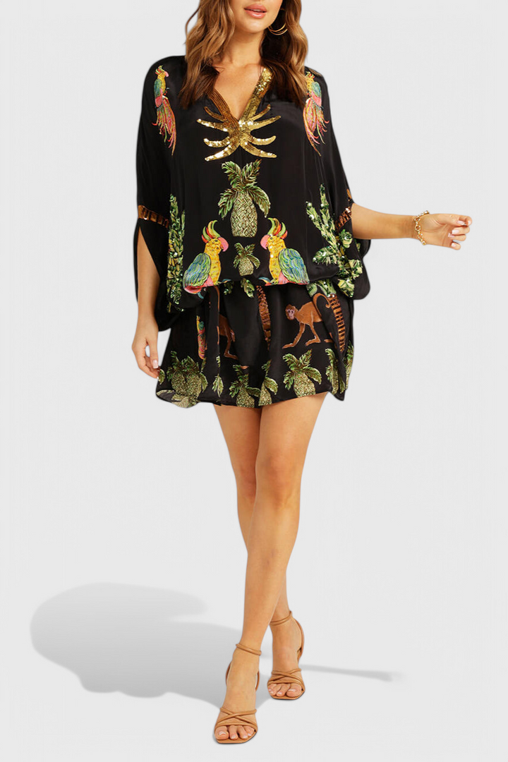 Evangeline | Vestido Impreso con Hombros Caídos