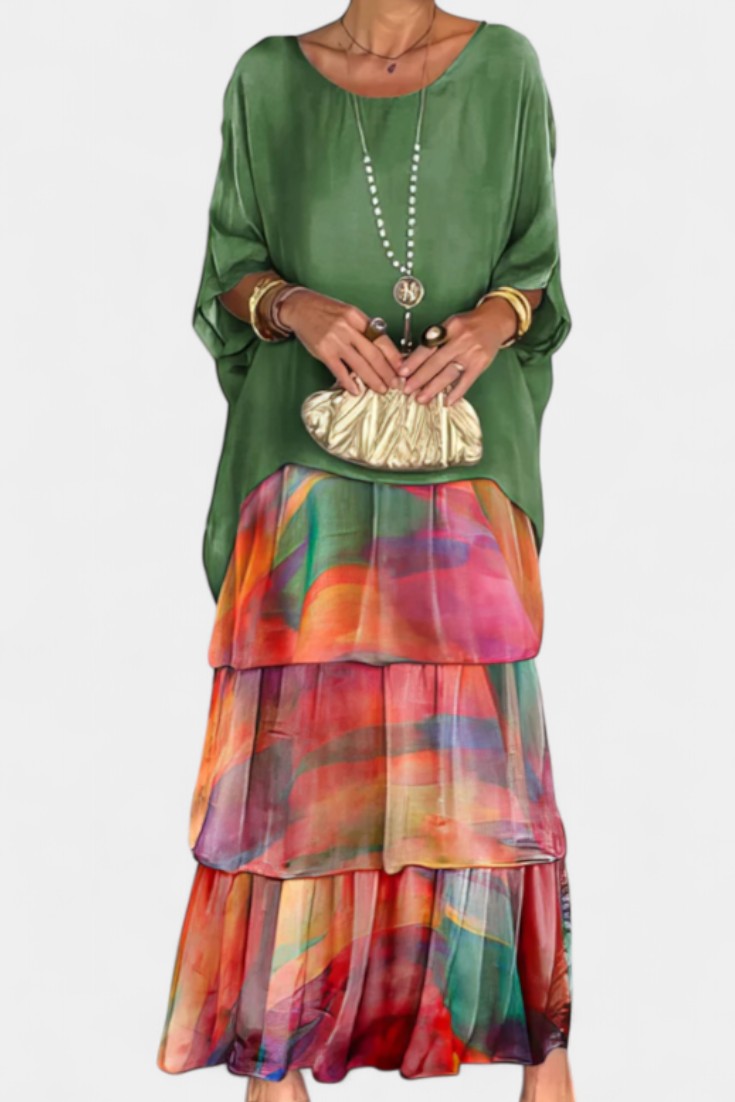 Caroline | Vestido Maxi de Batwing con Estampado