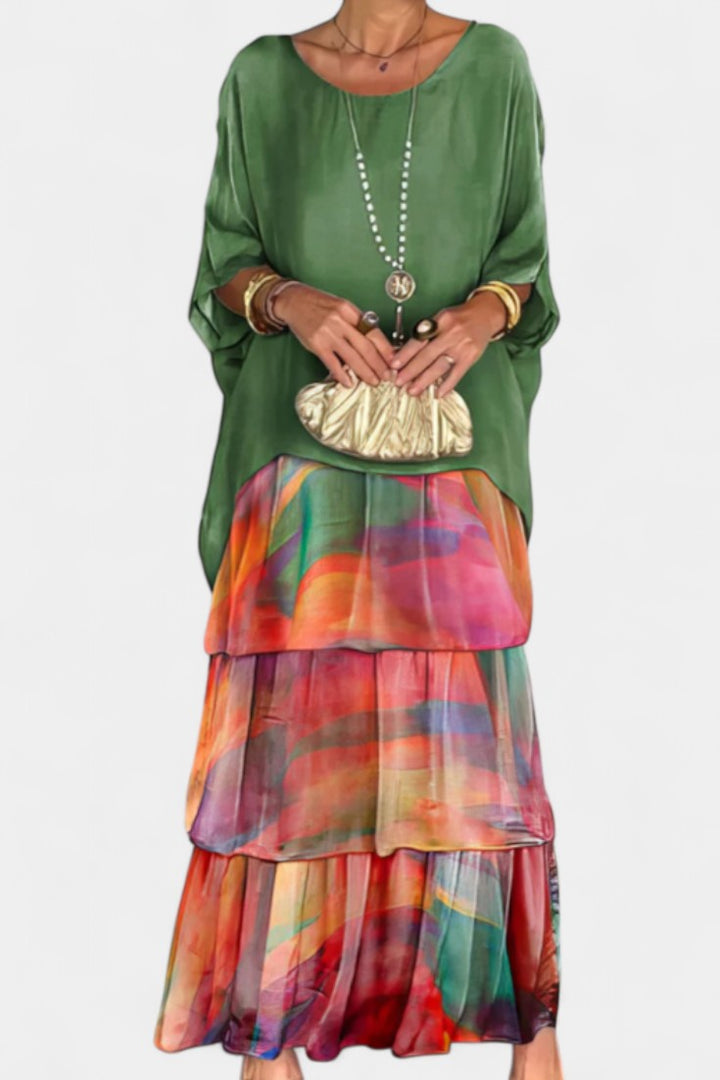 Caroline | Vestido Maxi de Batwing con Estampado