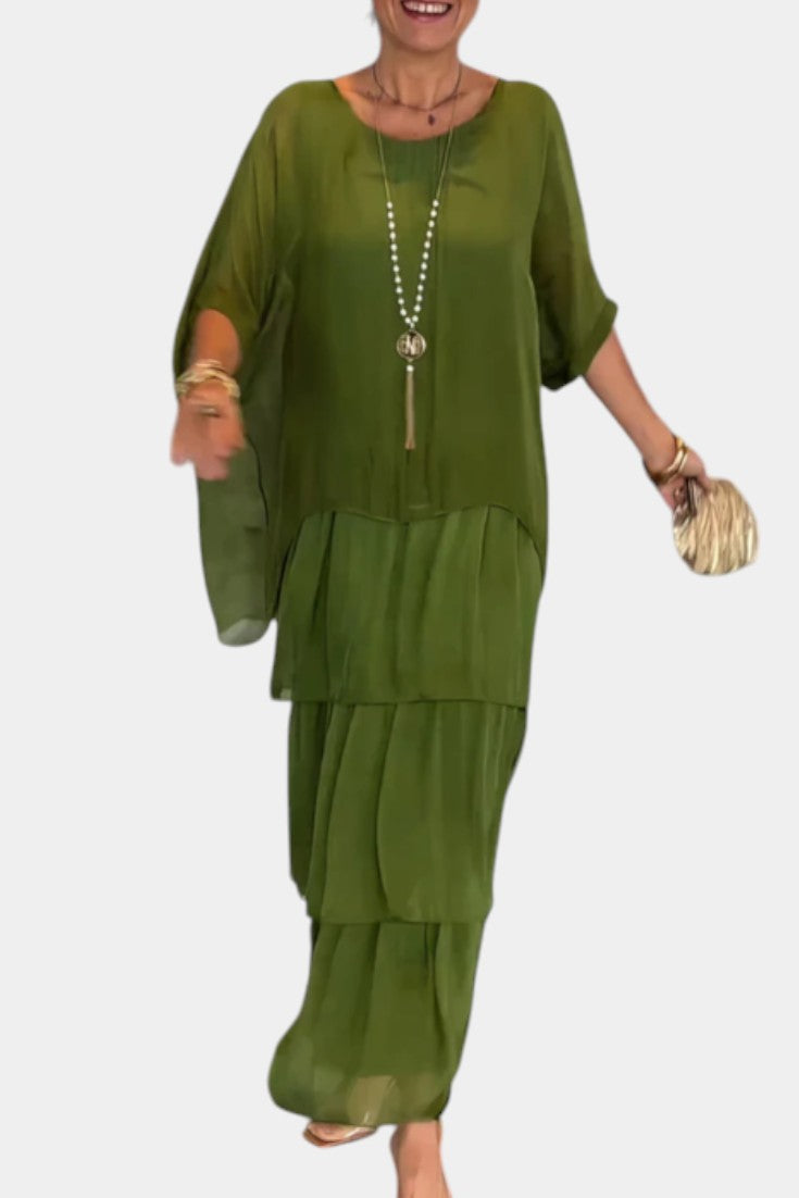 Caroline | Vestido Maxi con Volantes y Mangas Murciélago