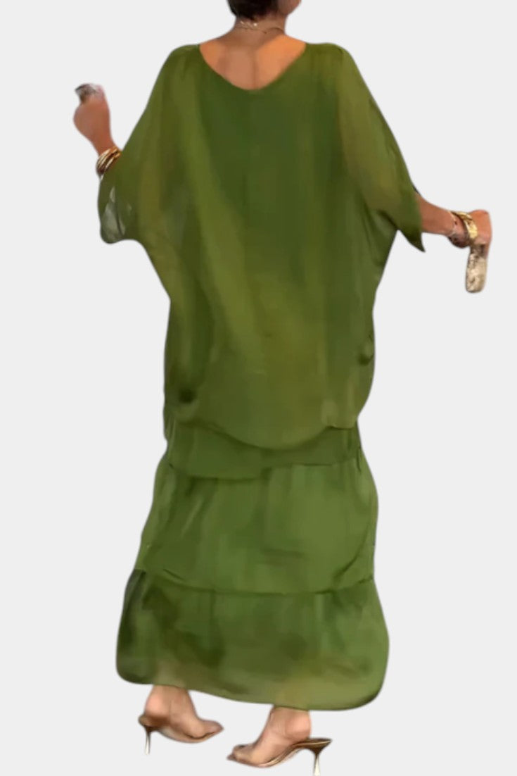 Caroline | Vestido Maxi con Volantes y Mangas Murciélago