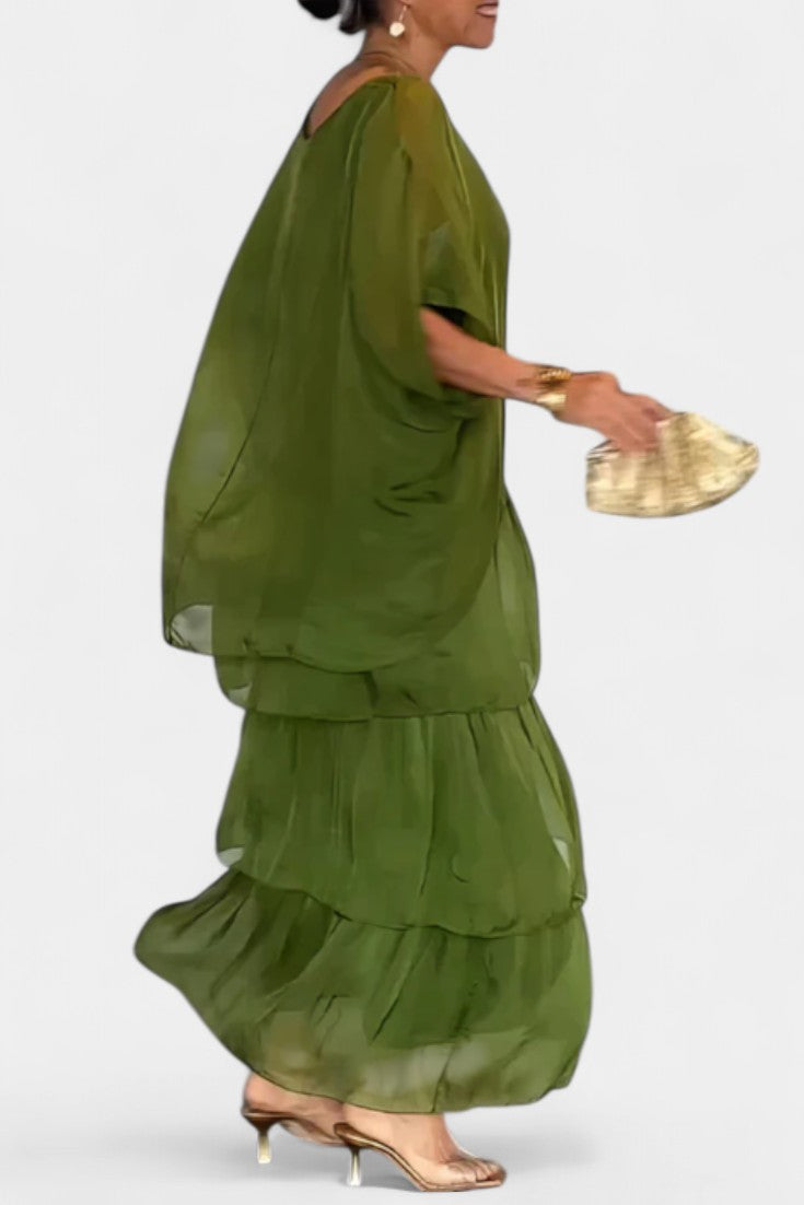 Caroline | Vestido Maxi con Volantes y Mangas Murciélago