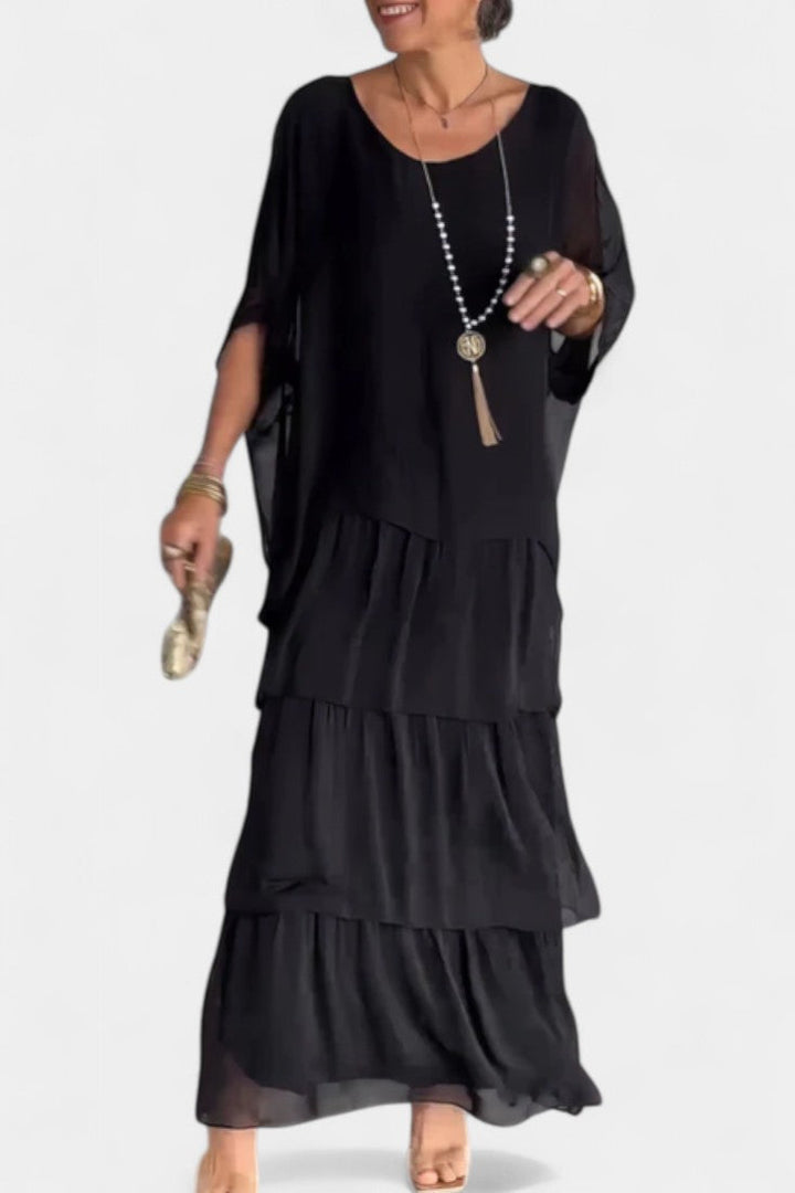 Caroline | Vestido Maxi con Volantes y Mangas Murciélago