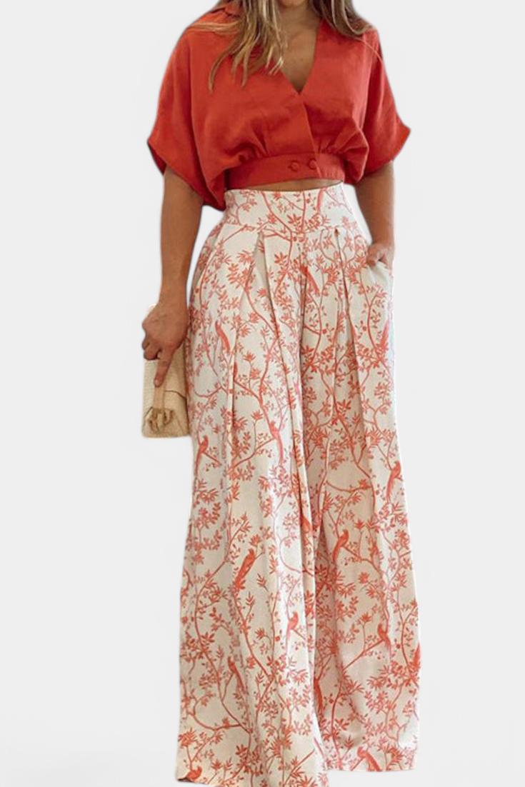 Olivia | Conjunto Boho de Cuello en V y Pierna Ancha