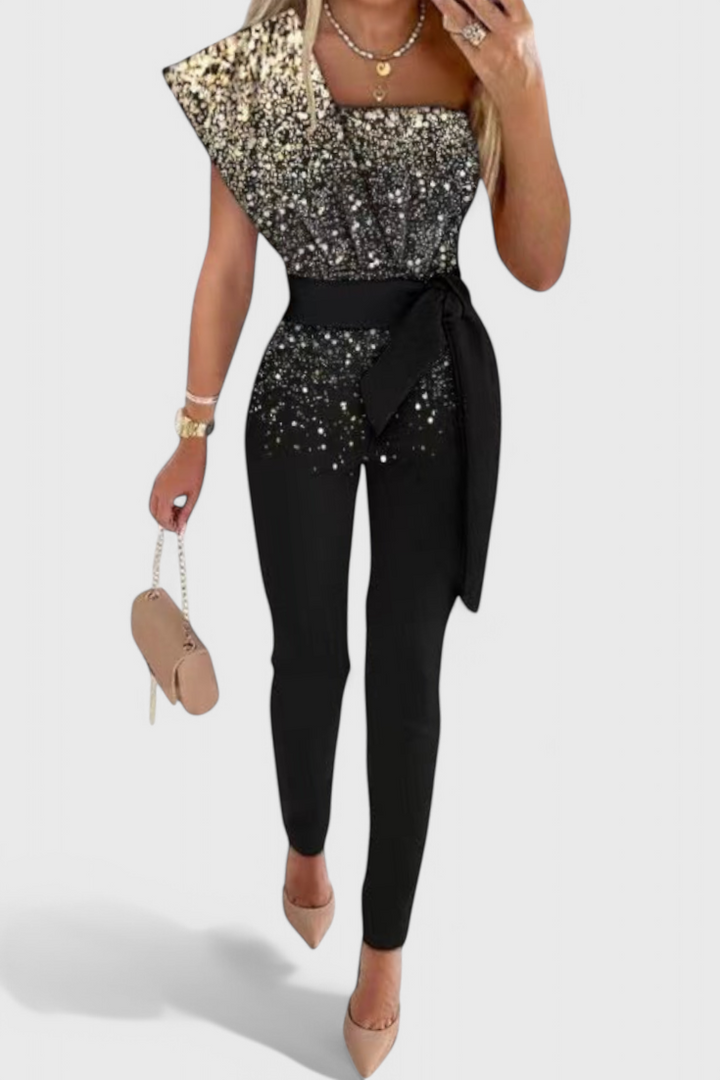 Layla | Mono de Lentejuelas de Un Solo Hombro