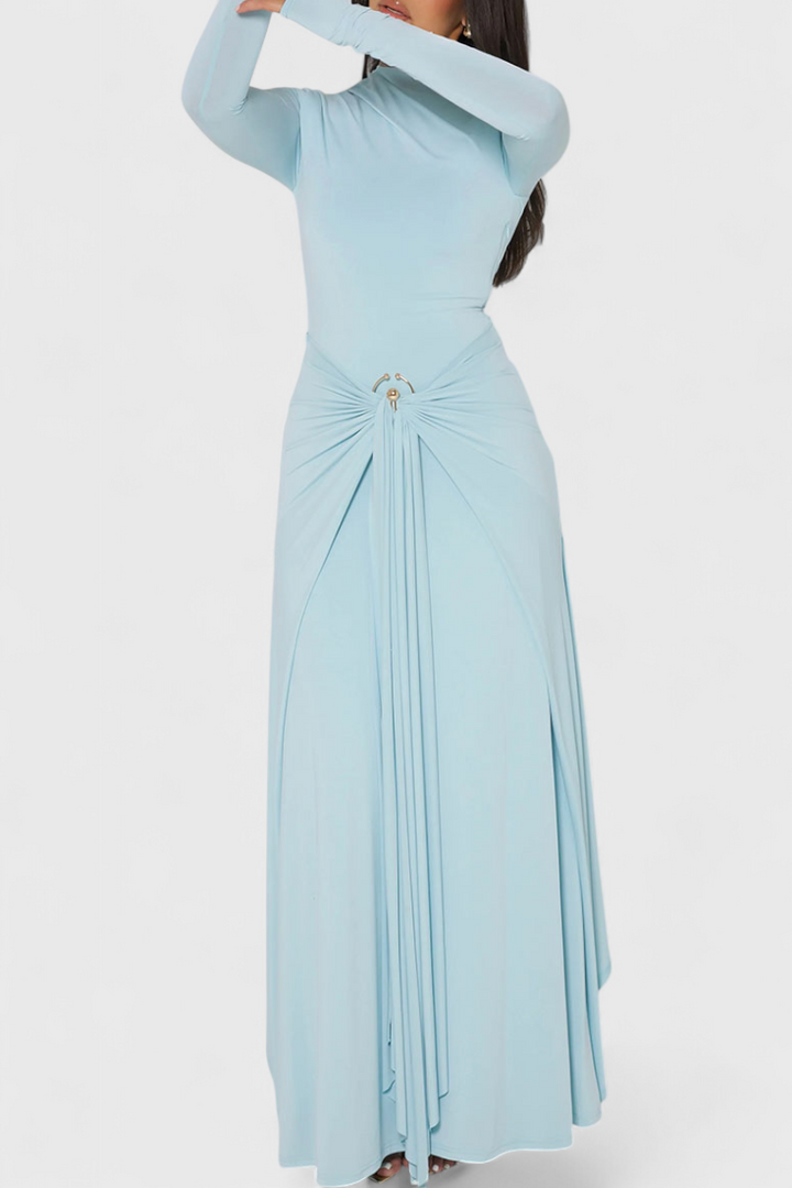 Fátima | Vestido Ajustado Plisado con Detalles Metálicos