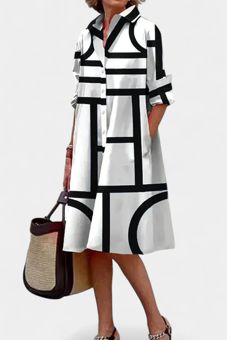 Larissa | Vestido en Algodón Seda con Estampado Geométrico