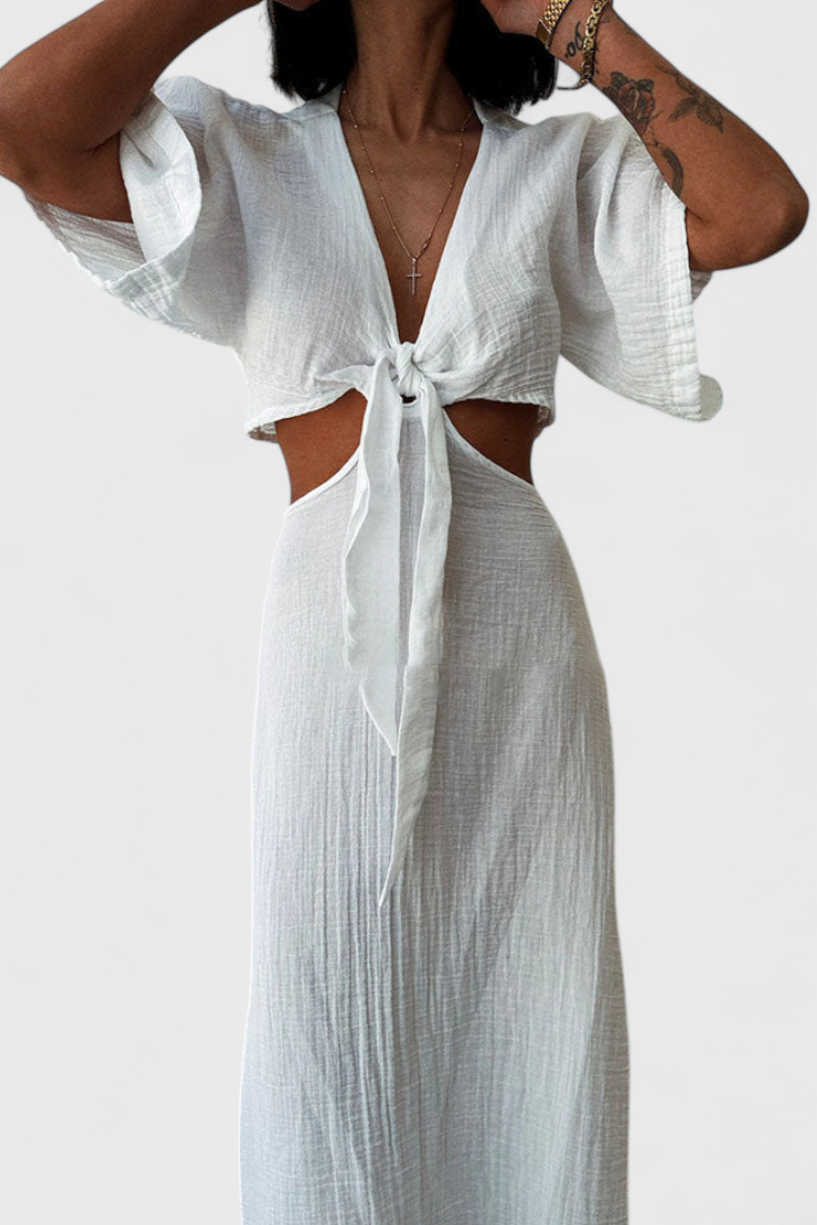 Myra | Vestido Fluido con Lazo Frontal y Cut-Outs