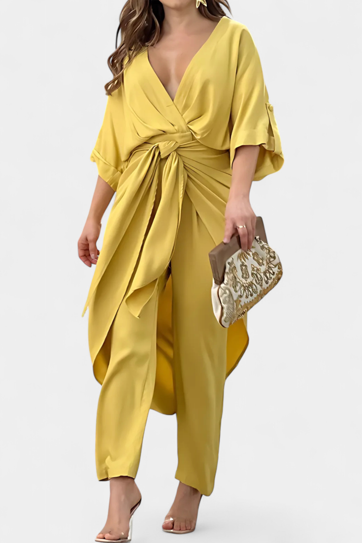 Mayleen | Conjunto Cruzado con Lazo Frontal y Pantalón Recto