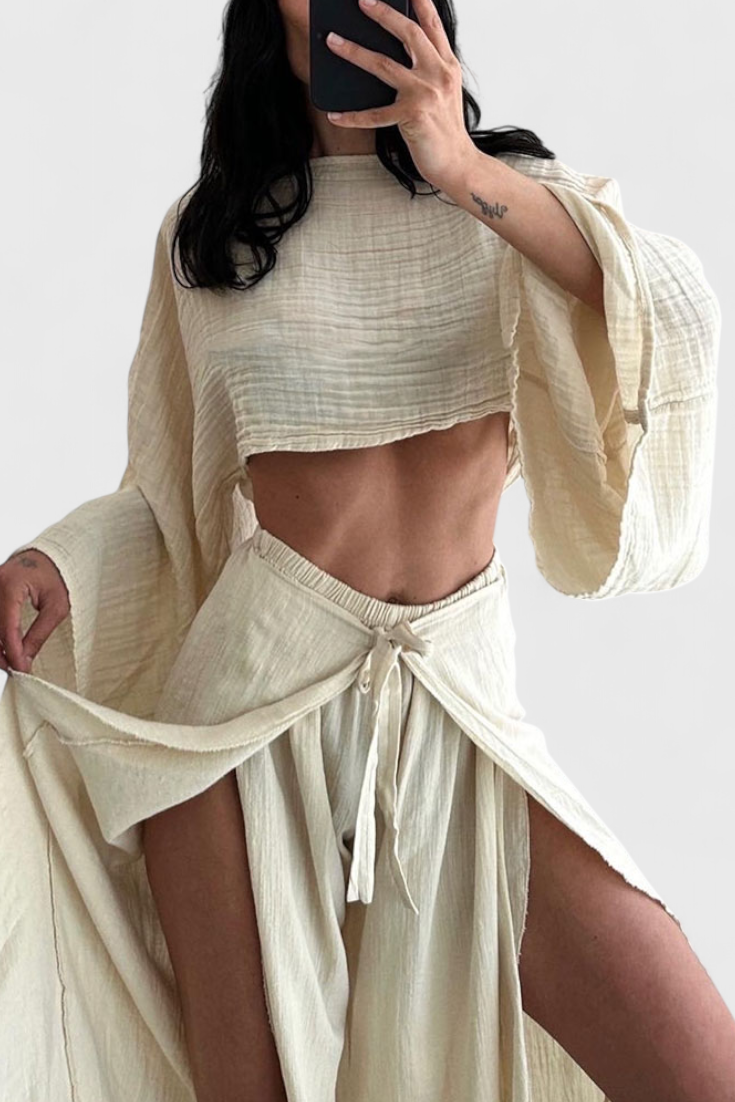 Elsie | Conjunto Fluido con Kimono y Pantalón Cruzado