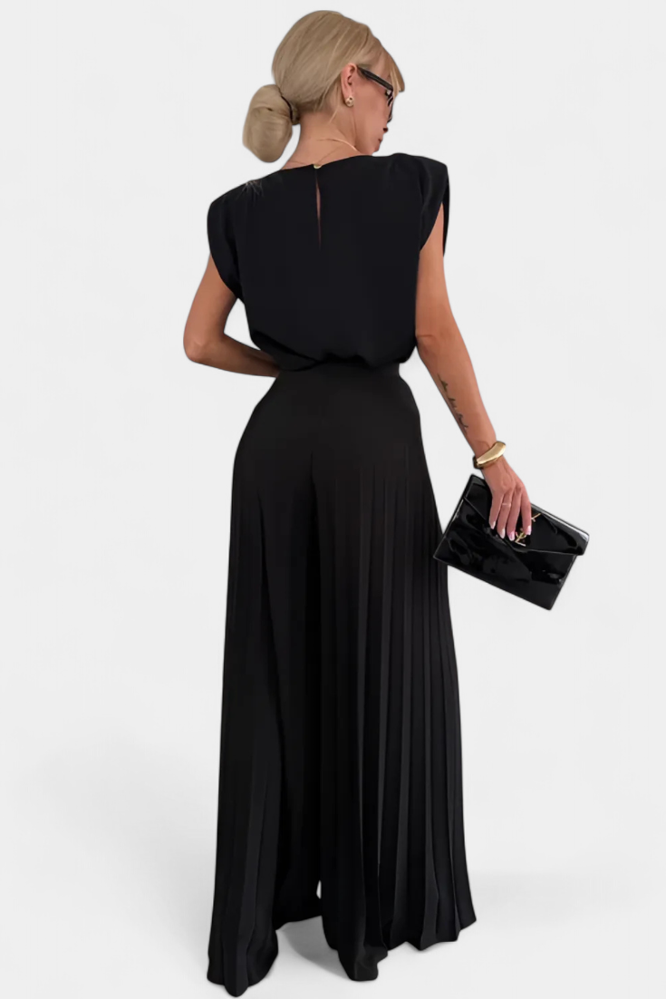 Maria | Conjunto floral con top estructurado y pantalón plisado