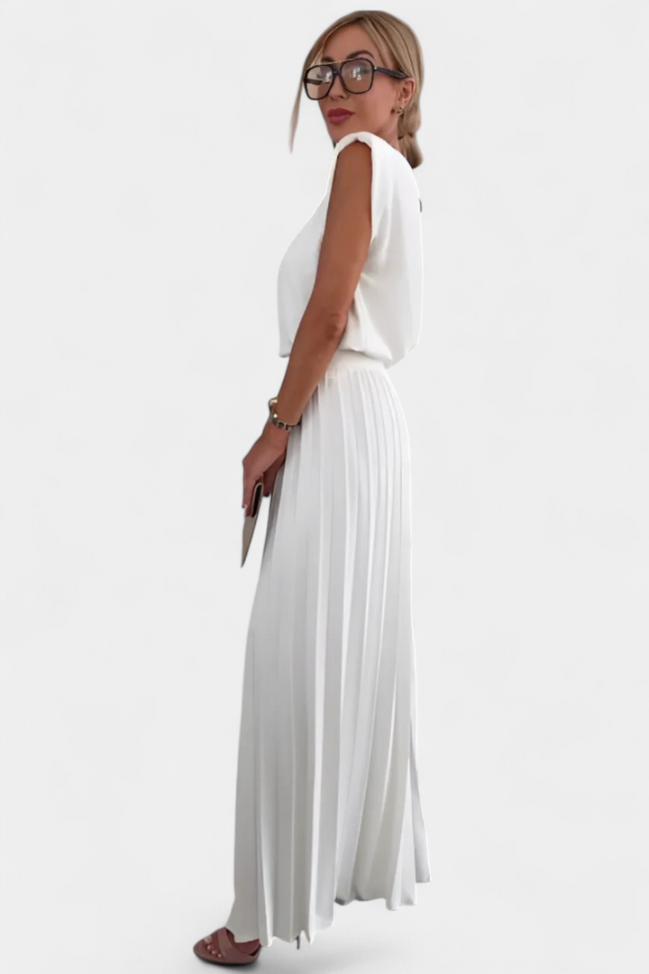 Maria | Conjunto floral con top estructurado y pantalón plisado