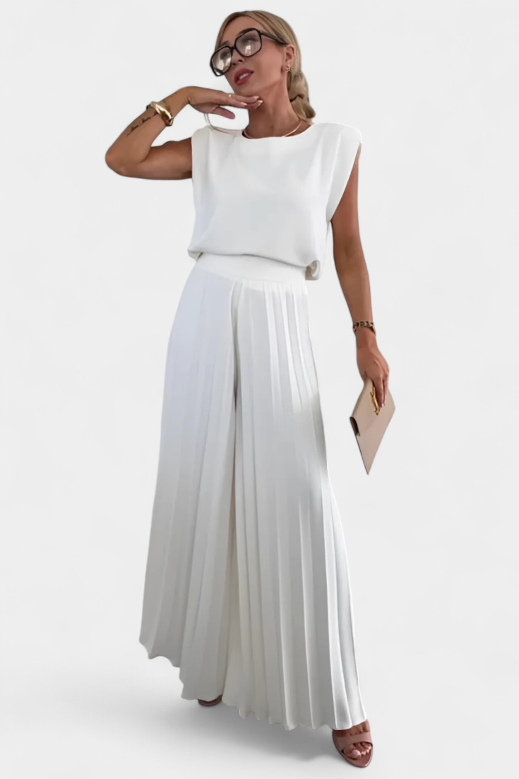 Maria | Conjunto floral con top estructurado y pantalón plisado