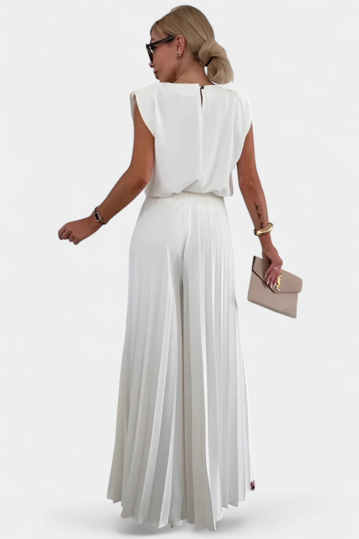 Maria | Conjunto floral con top estructurado y pantalón plisado