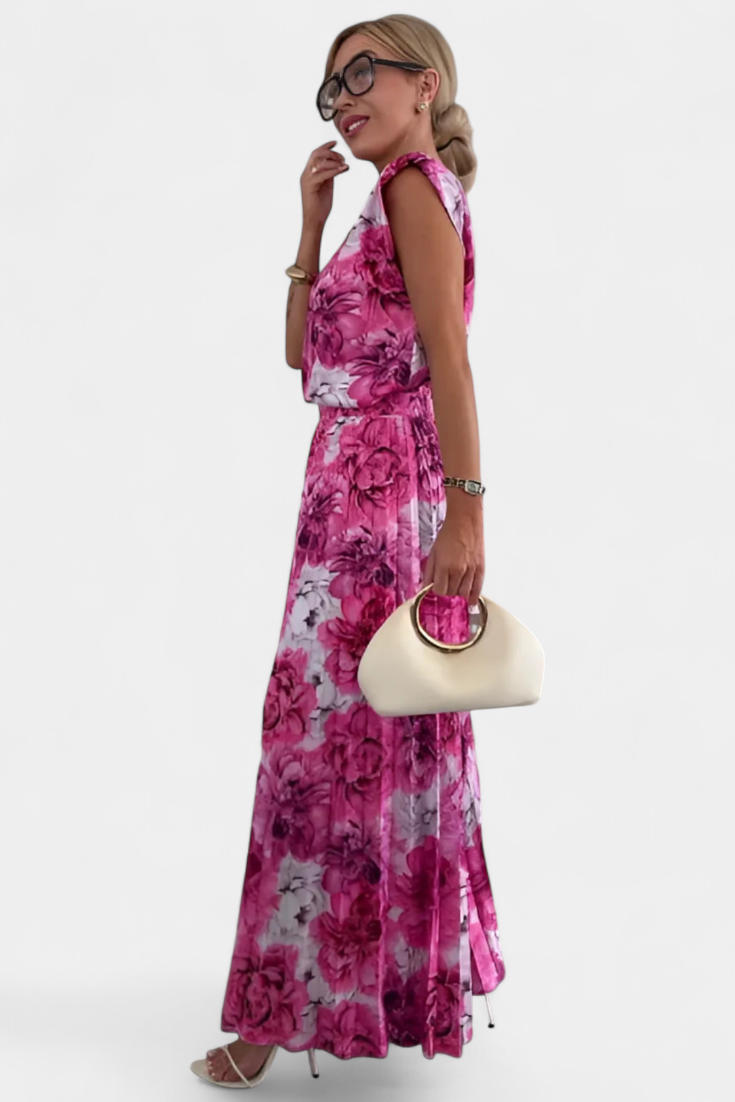 Maria | Conjunto floral con top estructurado y pantalón plisado