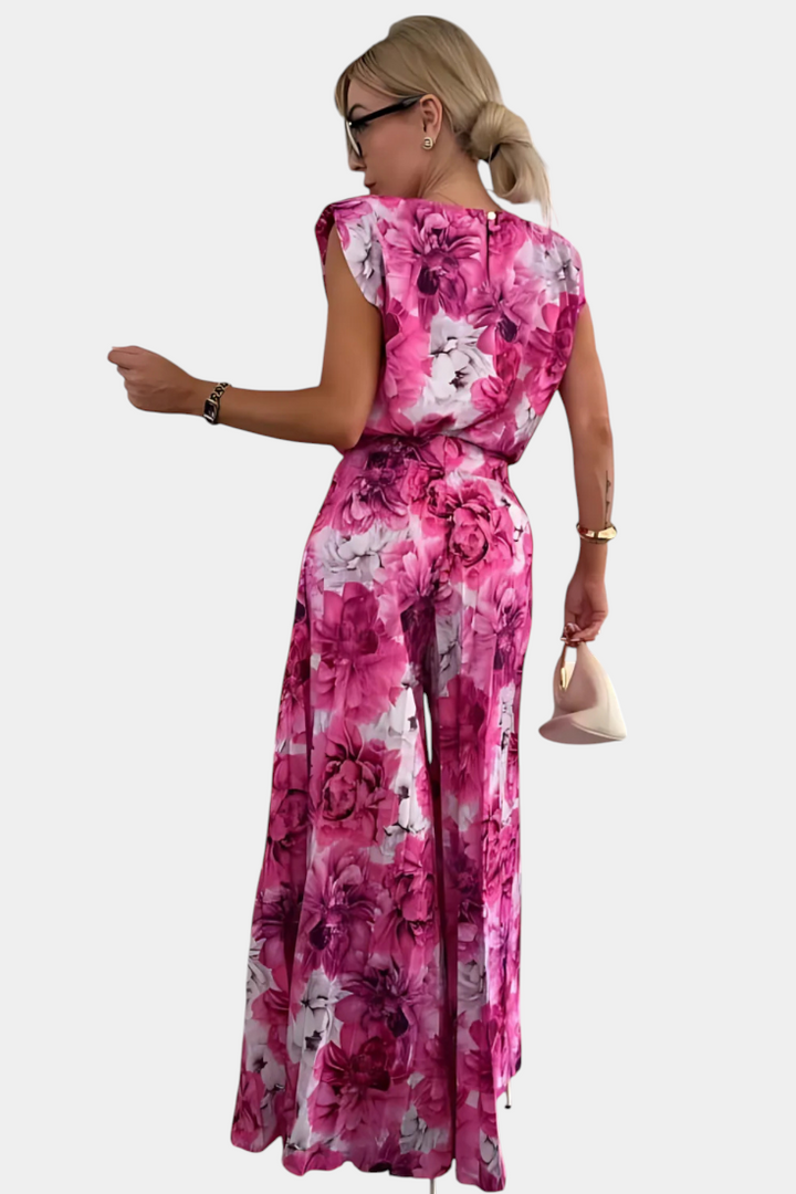 Maria | Conjunto floral con top estructurado y pantalón plisado