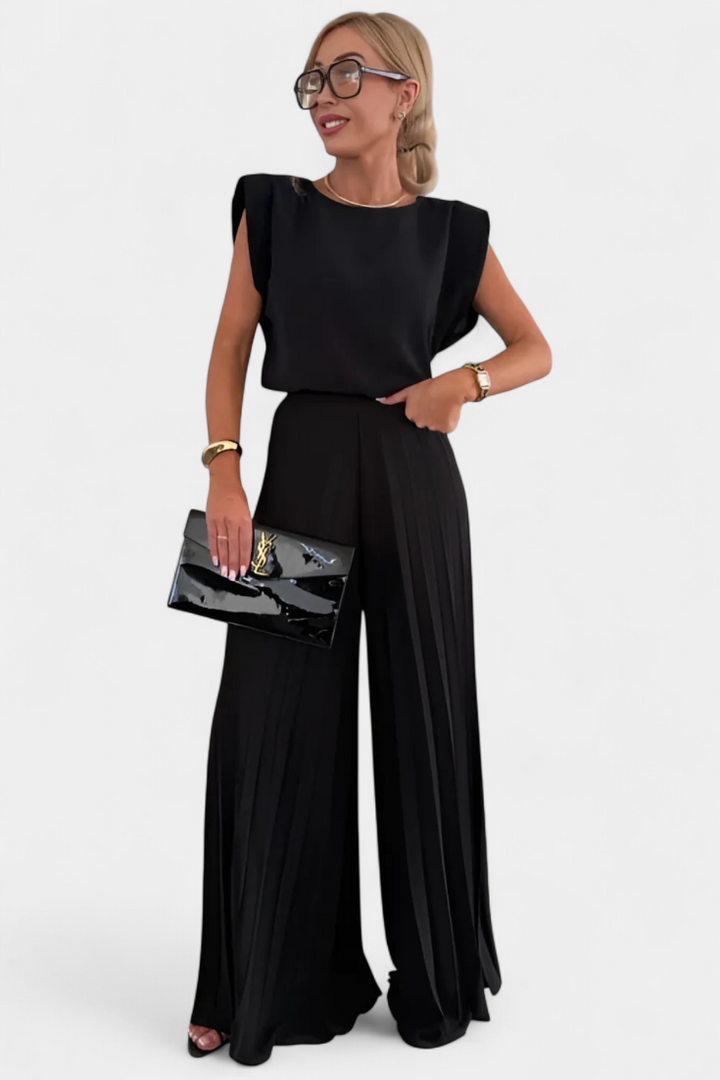 Maria | Conjunto floral con top estructurado y pantalón plisado