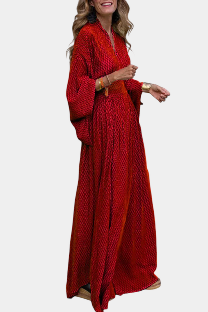 Anelia | Vestido Maxi Geométrico con Escote en V