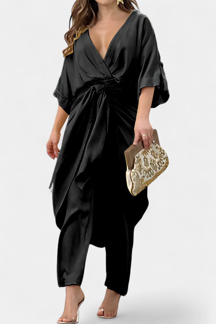 Mayleen | Conjunto Cruzado con Lazo Frontal y Pantalón Recto