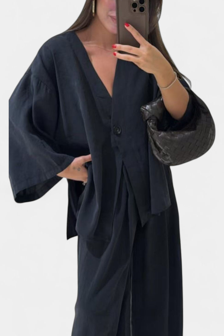 Eli | Conjunto Casual Suave de Top con Cuello en V y Pantalones