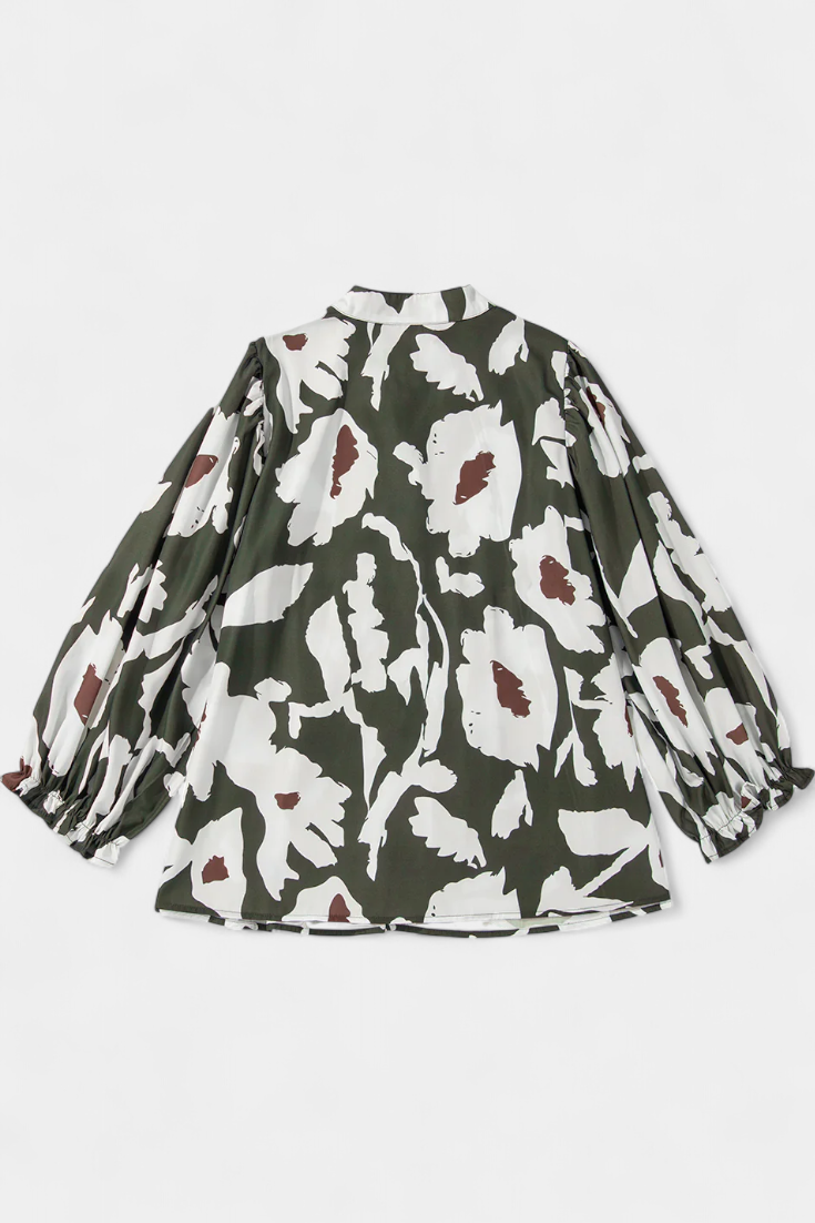 Filomena | Blusa con Media Botonadura y Manga Abullonada en Estampado Floral Abstracto