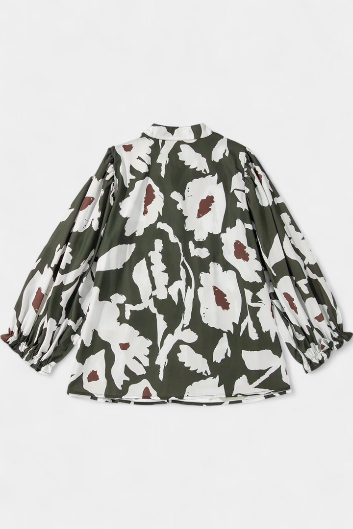 Filomena | Blusa con Media Botonadura y Manga Abullonada en Estampado Floral Abstracto
