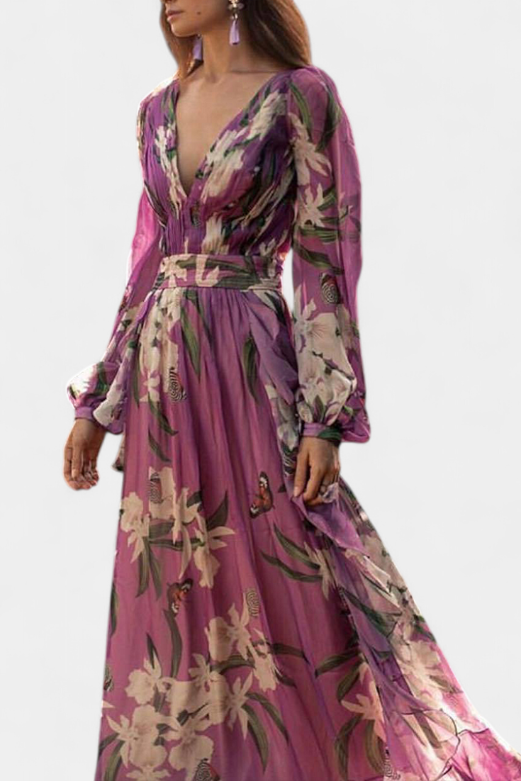 Roselle | Vestido Floral Casual de Malla con Escote en V