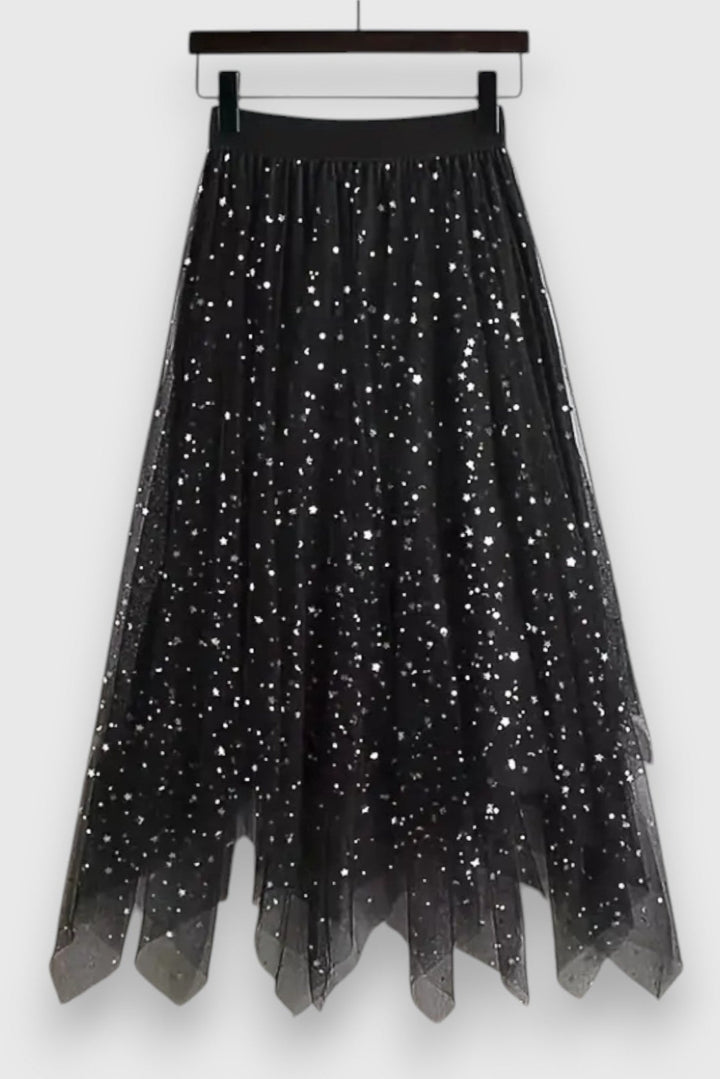 Colette | Falda de Lentejuelas con Dobladillo Fruncido y Cintura Alta