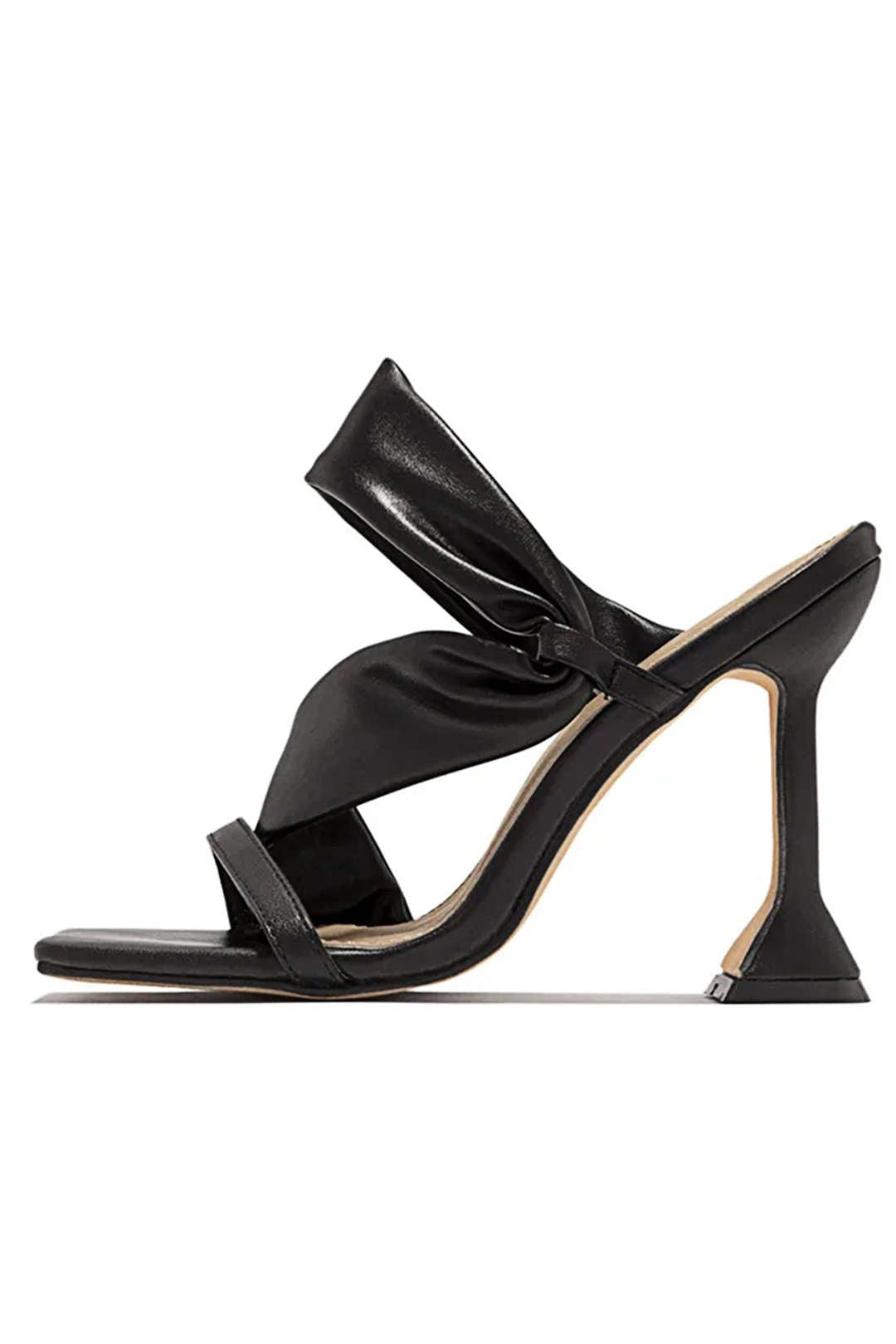 Cuora | Sandalias de tacón alto con punta cuadrada arrugada metálica
