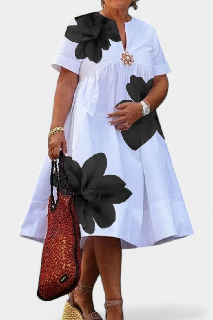 Yulia | Vestido Midi Floral con Pliegues y Escote en V