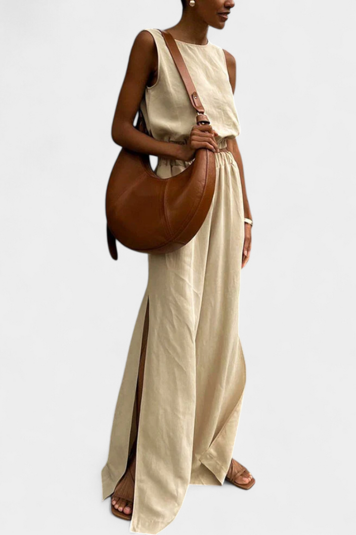 Portia | Conjunto de Algodón y Lino con Abertura Lateral