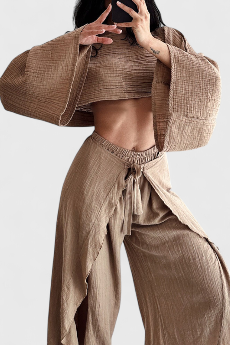 Elsie | Conjunto Fluido con Kimono y Pantalón Cruzado