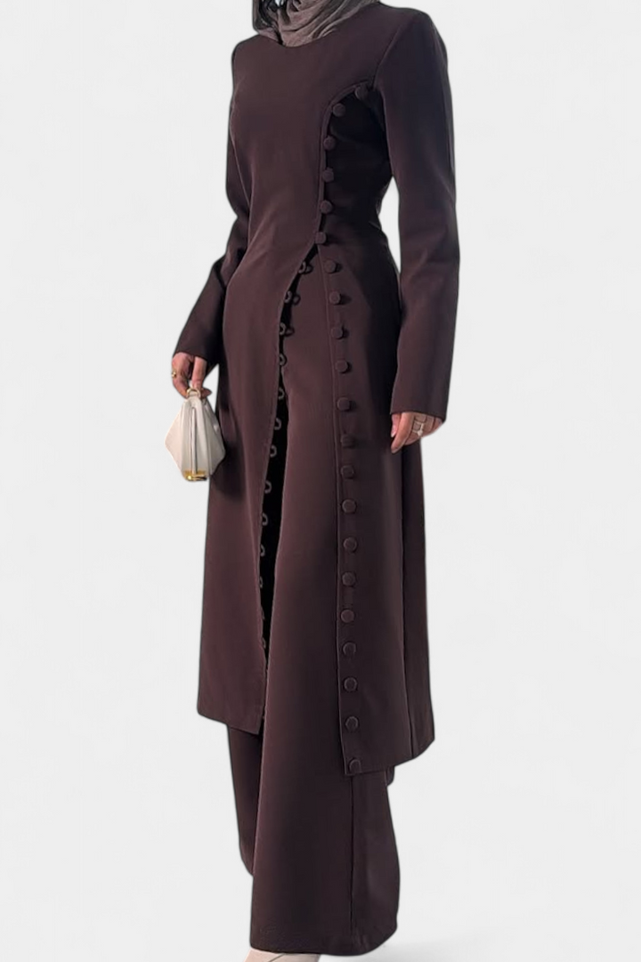 Melissa | Conjunto Casual Suave de Blusa con Botones y Pantalones Largos