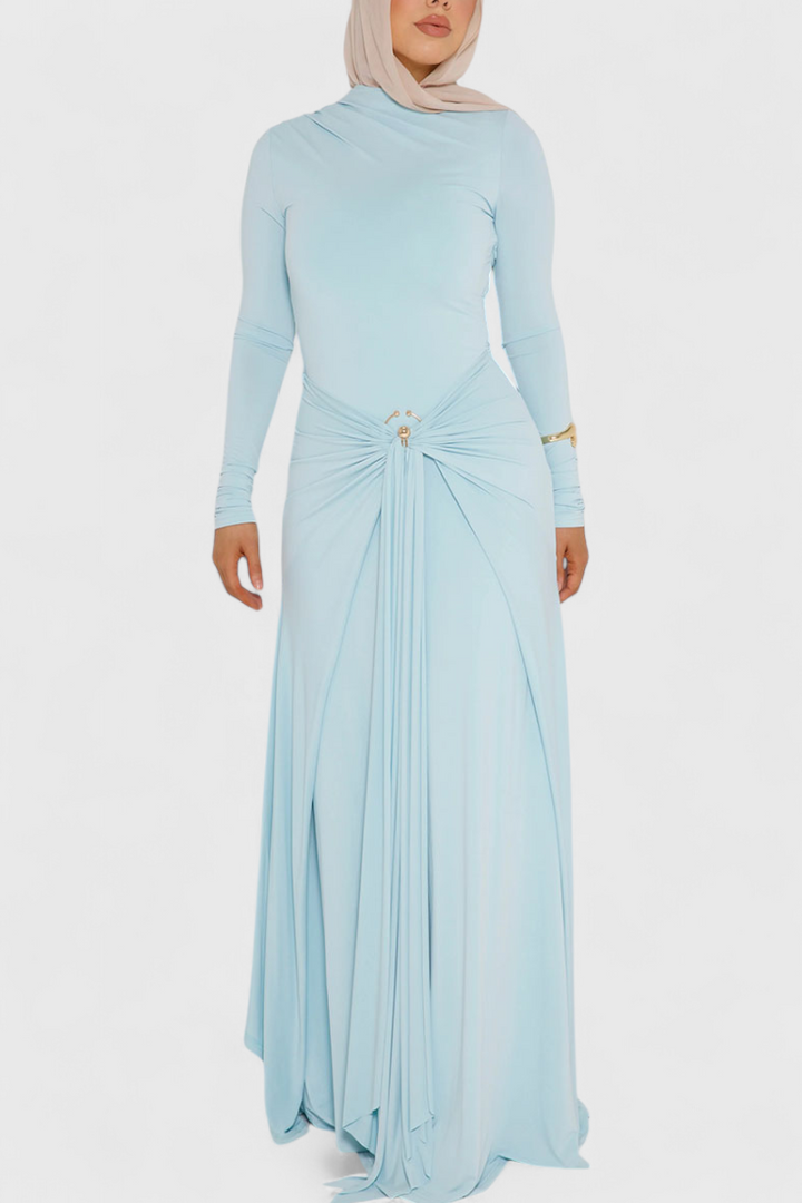 Fátima | Vestido Ajustado Plisado con Detalles Metálicos