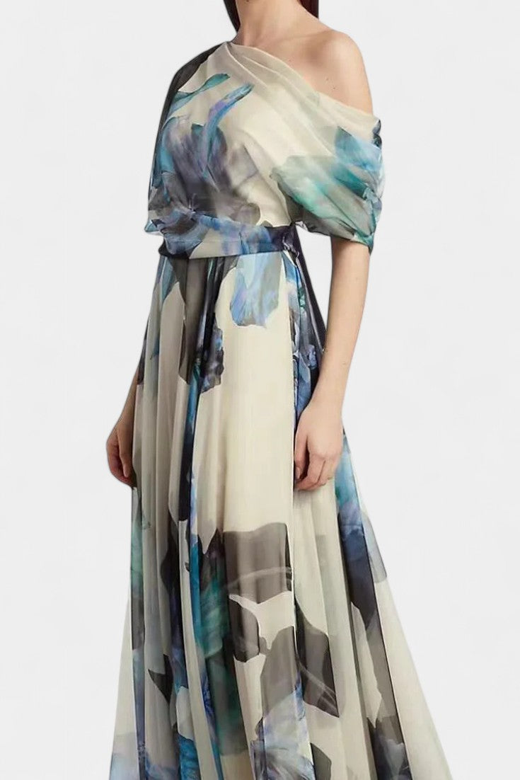 Sanaa | Vestido Floral Abstracto de Un Hombro
