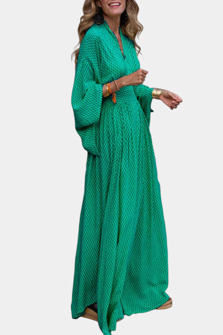 Anelia | Vestido Maxi Geométrico con Escote en V