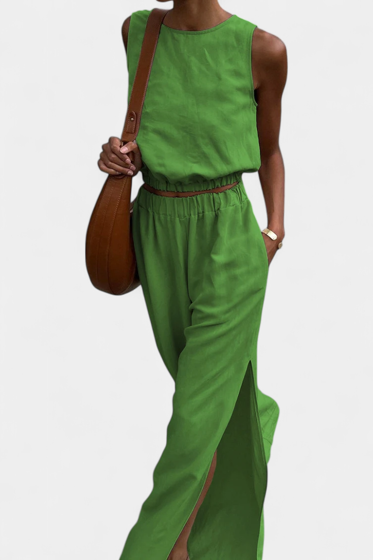 Portia | Conjunto de Algodón y Lino con Abertura Lateral