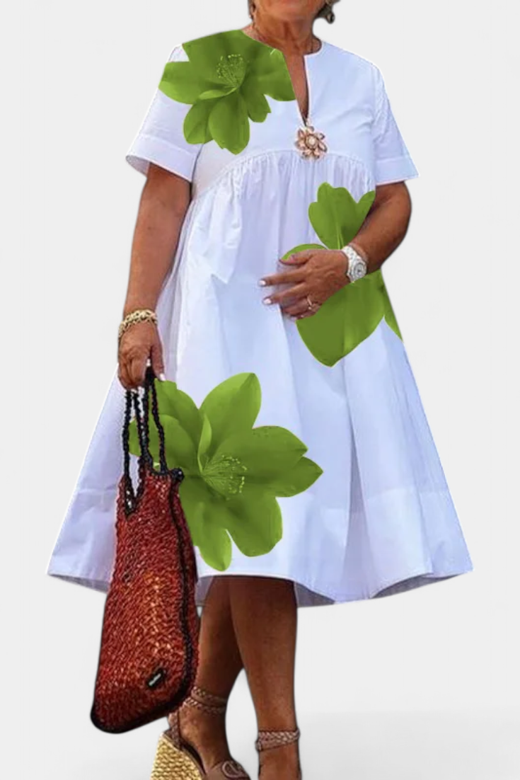 Yulia | Vestido Midi Floral con Pliegues y Escote en V