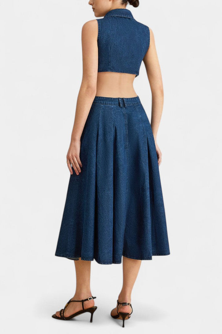 Alia | Vestido de mezclilla sin mangas con corte