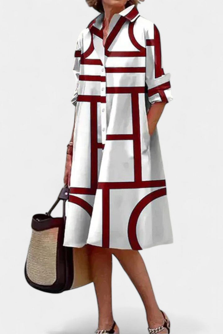 Larissa | Vestido en Algodón Seda con Estampado Geométrico